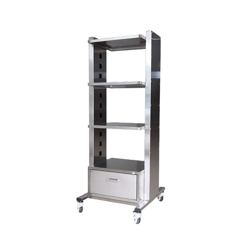 4-layer stainless steel medical equipment rack with power outlet Mobile medical equipment car Veterinary clinic pet care