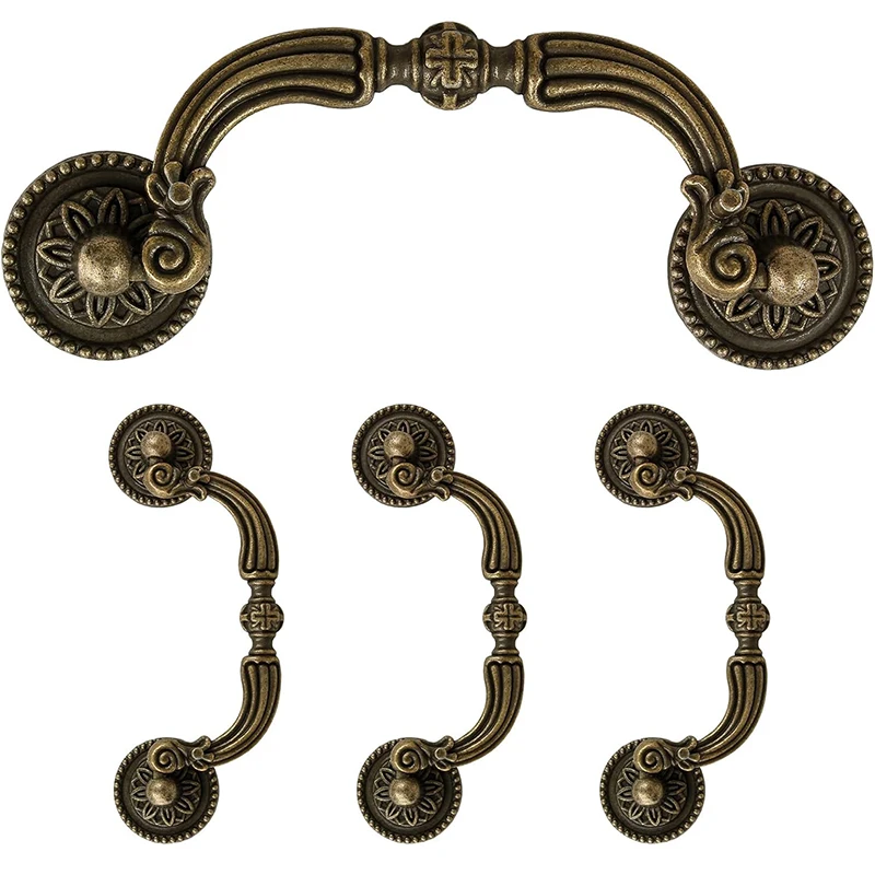 4 Pack Bail Pull Handles, 3.5 Inch Hole Center Antique Drop Drawer Pull Swing Cabinet Dresser Handles, Antique Bronze