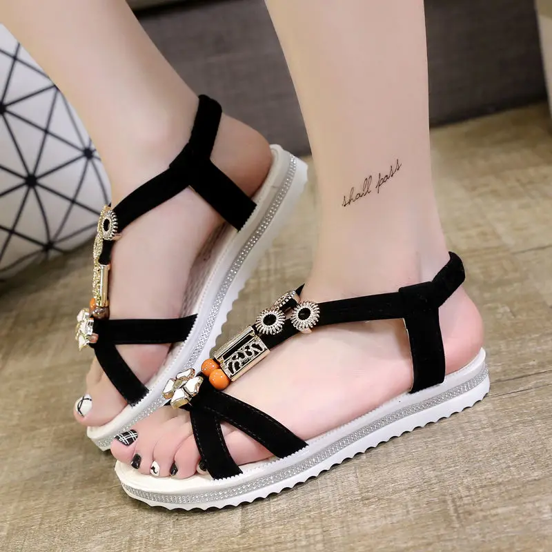 Sandals Ladies Roman Shoes Flat Without Heel Sandal Female Orthopedic Rhinestone Comfortable Shoe Butterfly Summer New 2024 Red