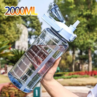 2L Sports Water Bottle Large Capacity Plastic Straw Water Cup Portable Drink Bottle with Time Marker for Outdoor Fitness Kettle