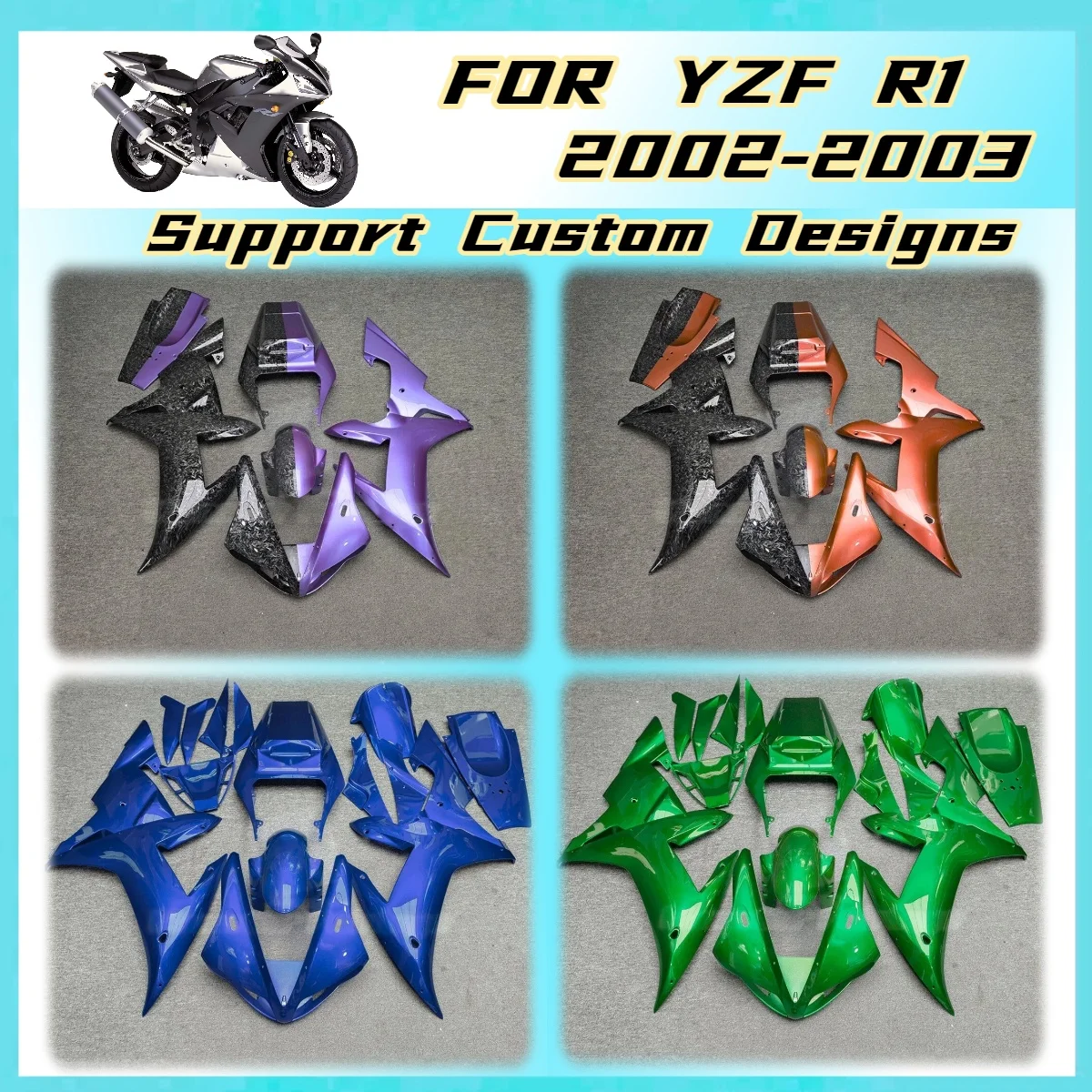 Fairing Kit for Yamaha YZF R1 2002 2003 ABS Injection Motorcycle Fairings YZFR1 02 03 Bodywork Panels Full Set Blue Green