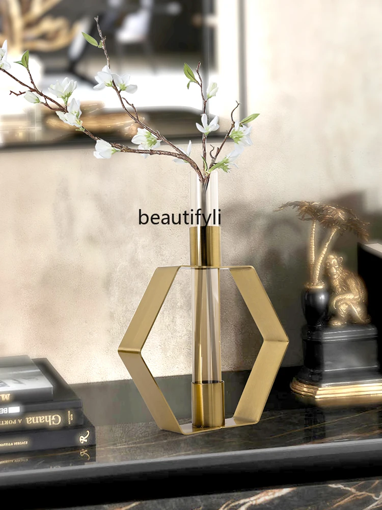 

zq Metal Vase Decoration Living Room Entrance Dining Table TV Cabinet Dried Flower Flower Arrangement Creative Decorations