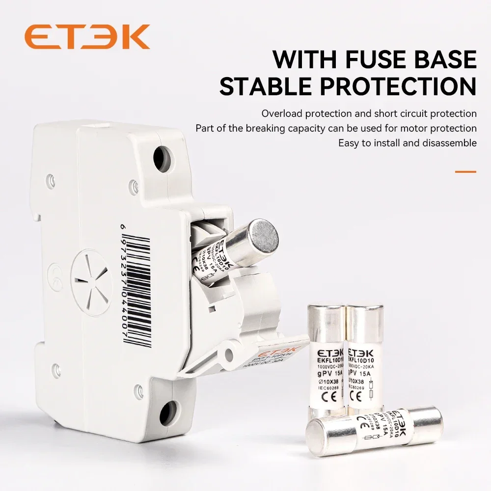 ETEK Solar DC 1000V PV Fuses 15A 20A 25A Ceramic GPV Fuse 10*38 10x38mm for Solar System Protection EKFL-10D