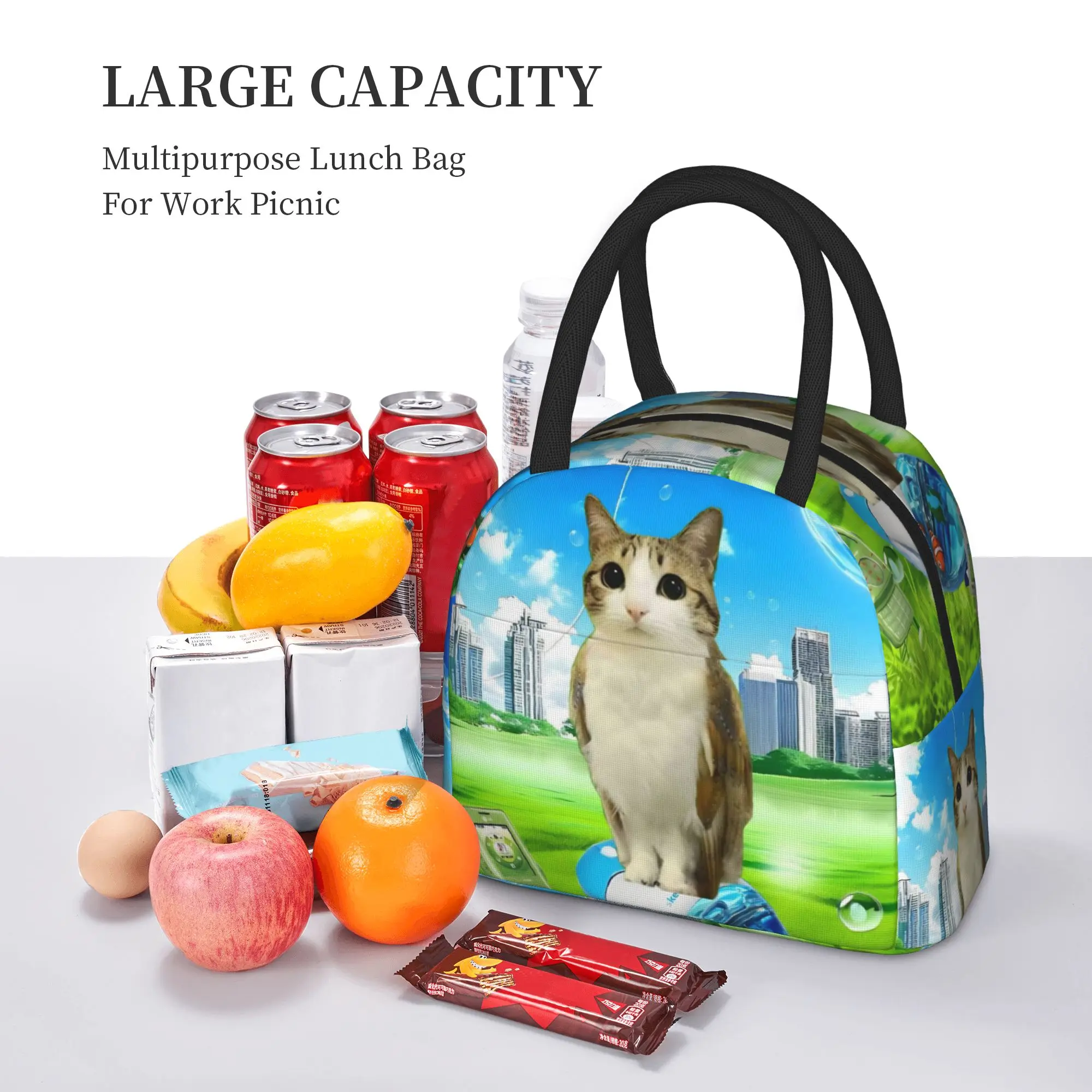 Meowl Cat Owl Meme  Insulated Lunch Bags Cooler Bag Reusable  High Capacity Tote Lunch Box Girl Boy Work  Picnic