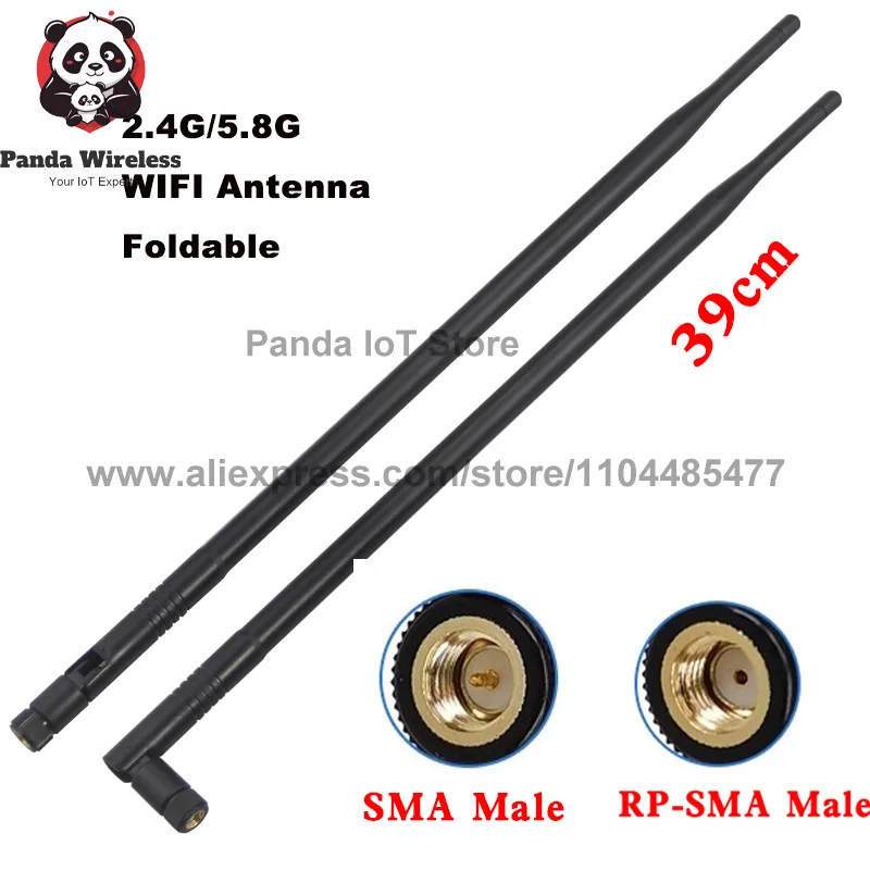 2PCS Externa WiFi Antenna 2.4G 5.8G 12dBi Gain RP SMA Male Foldable Aerial for Wireless Network Card Router Network Booster