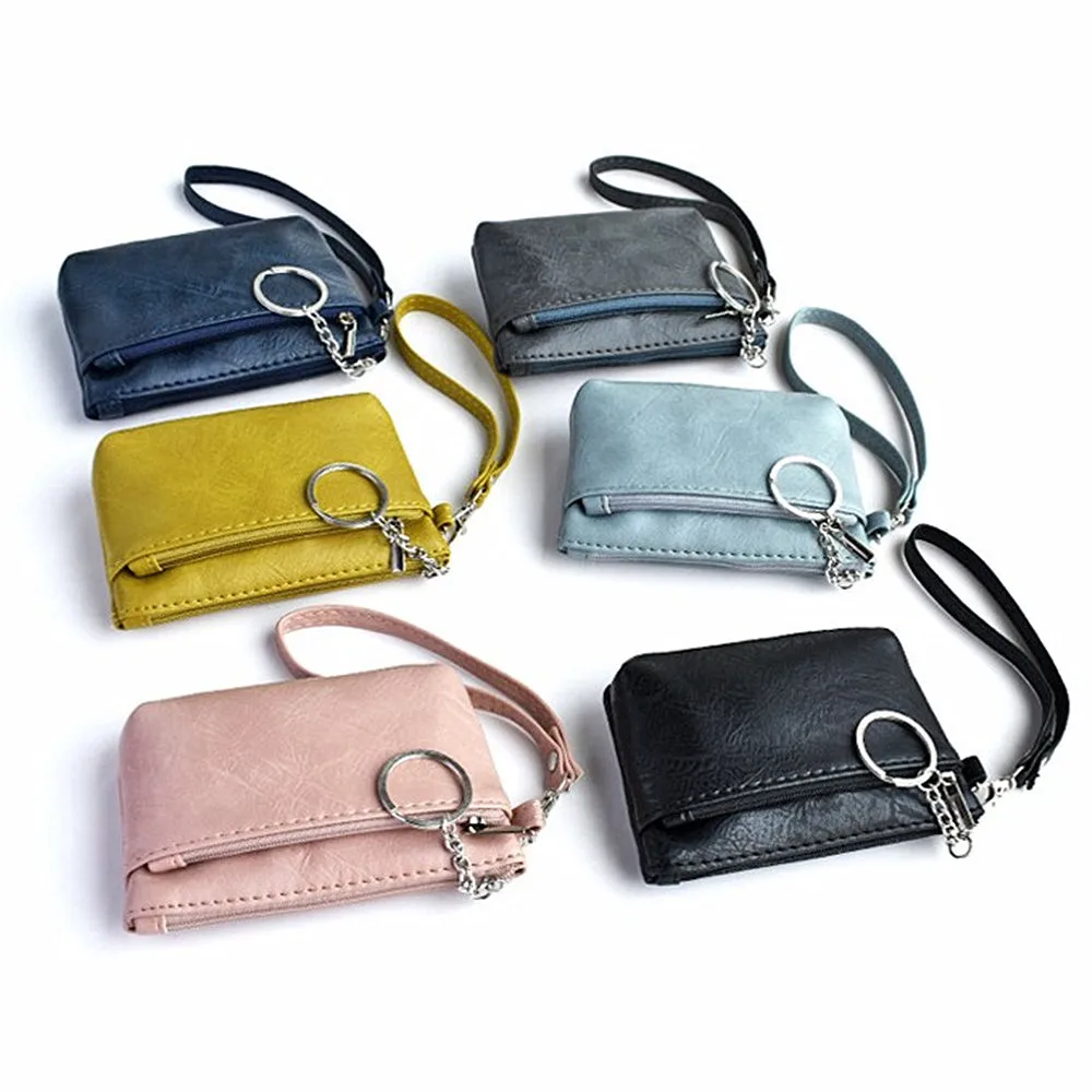 

Women Men Kids Wallet Lady Double Zipper Coin Purse Pu Leather Multifunctional Coin Money Credit Card Key Ring Keychain Handbags