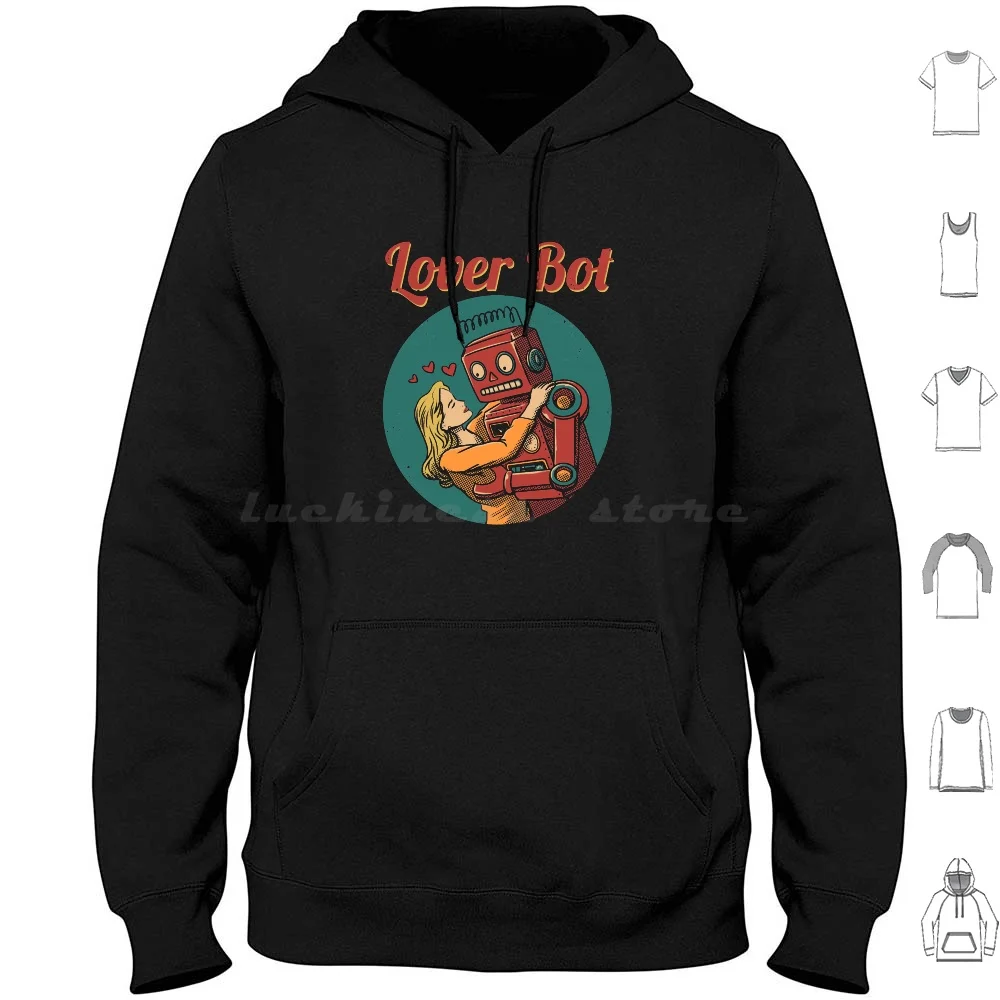 

Lover Bot Hoodie Cotton Long Sleeve Retro Robot Vintage Robot Love 70s Vintage 80s 90s