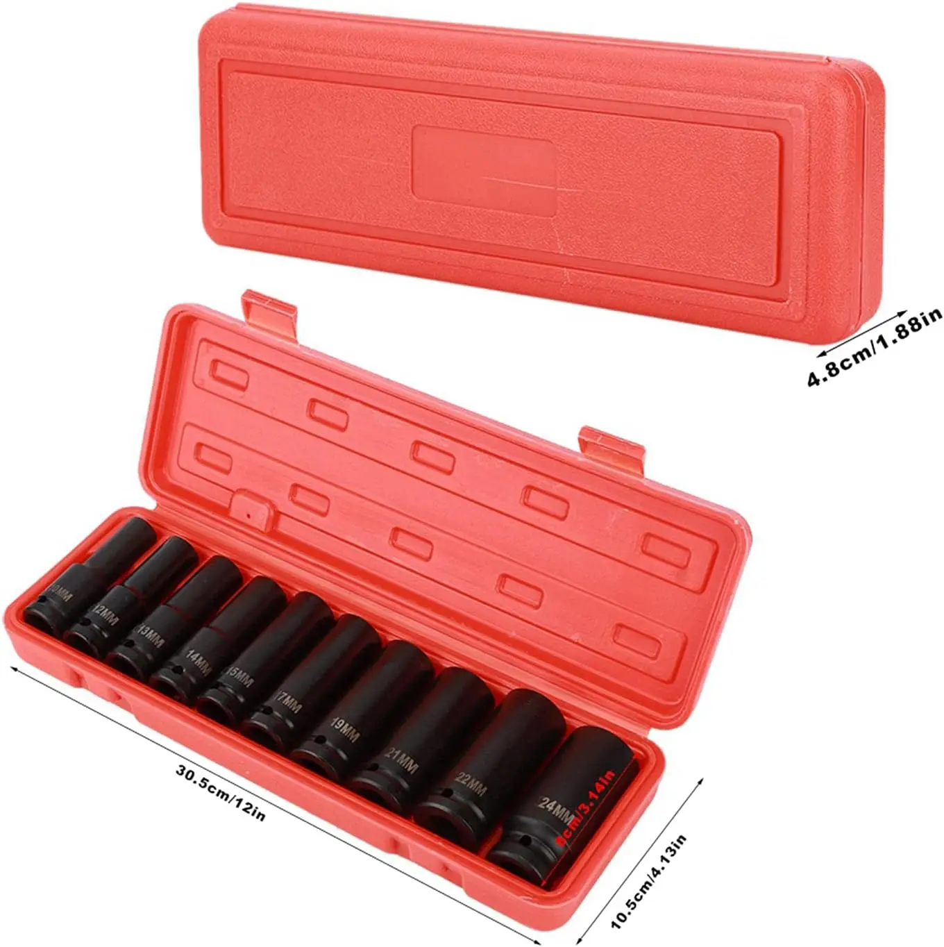 Set di bussole a impatto, 10 pezzi Set di strumenti per bussole a impatto profondo ad alta durezza da 1/2 pollice Strumento di riparazione adattatore per testa a 6 punti con un contenitore C