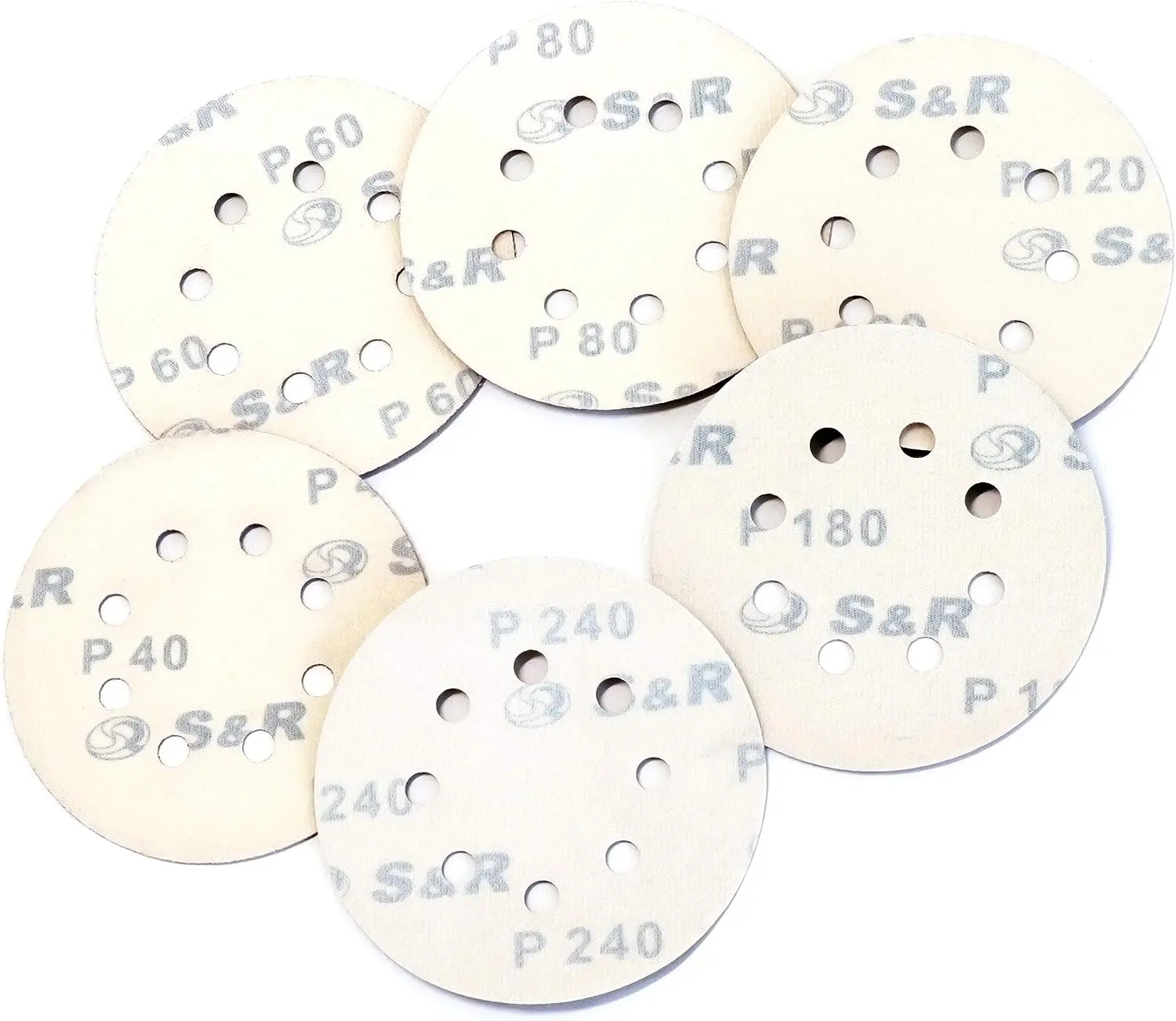 5 Inch 8 Holes Sandpaper Kit 70 Pcs Grit 60-400 Hook and Loop Quick Fitting for Random Orbit Sander for Grinding Wood and Metal