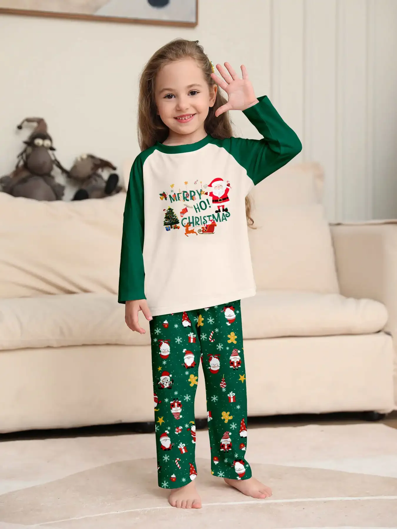 Ensemble de pyjama de noël familial imprimé à rayures vertes pour nouvel an, vêtements assortis pour la famille pour adultes et enfants, pyjama ample, nouvelle collection 2025
