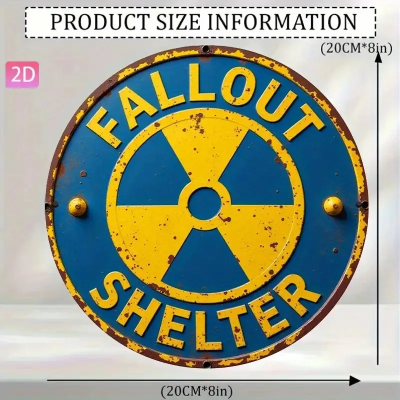 2D Flat, 1pc Vintage Fallout Shelter Metal Aluminum Wall Sign - Retro Nuclear Radiation Warning Sign with Yellow & Blue Design