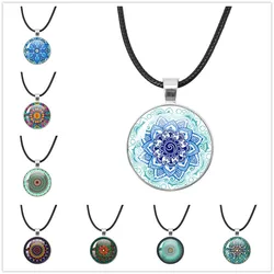 Classic Flower Of Life Rope Chain Glass Pendant Necklaces Mandala Elegant And Complex Pattern Necklaces Women Cabochon Jewelry