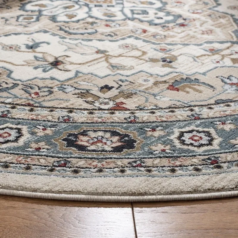 Collection Area Rug 7' Round, Cream & Beige, Traditional Oriental Design, Non-Shedding & Easy Care, Ideal for High Traffic