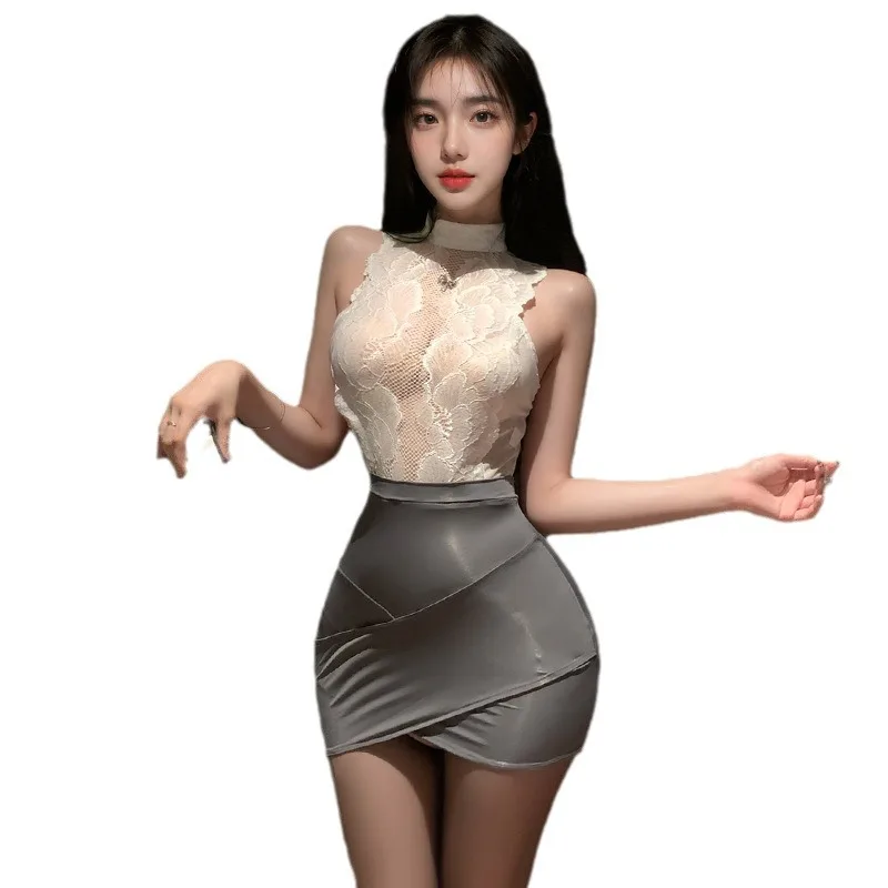 Japanese Actress Sexy Lingerie Lace Perspective Pencil Skirt Office Lady Erotic Cosplay Costume Seductive Secretary Uniform Set