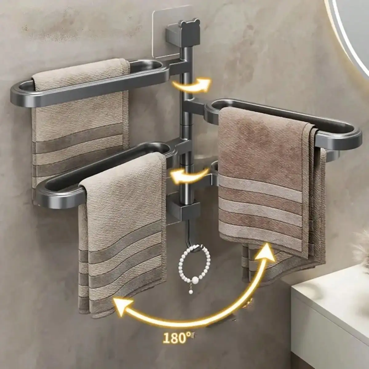 Plastics Rotating Towel Rack Wall Mounted Shower Towel Rack Multi-Layer Rotation Rotatable Holder Space Saving Wear-Resistant