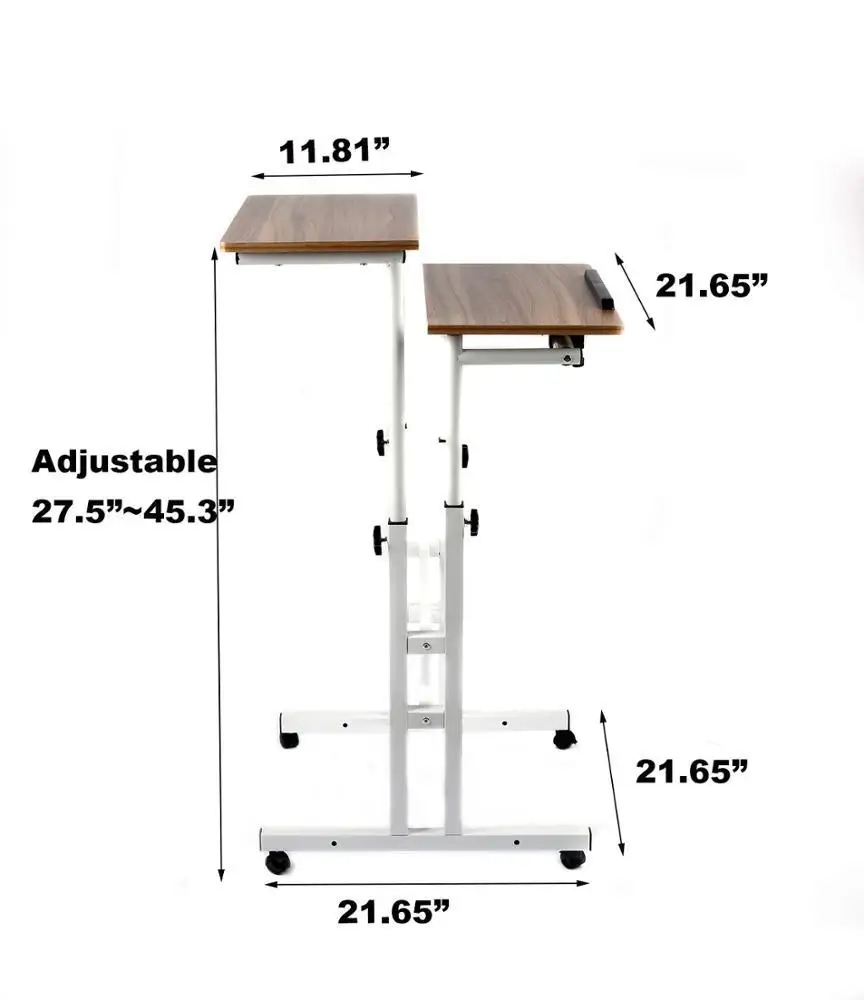 Portable Adjustable Height Laptop Desk Folding Rolling Computer Table Casters Rectangular Wooden Board Workstation Sofa Side