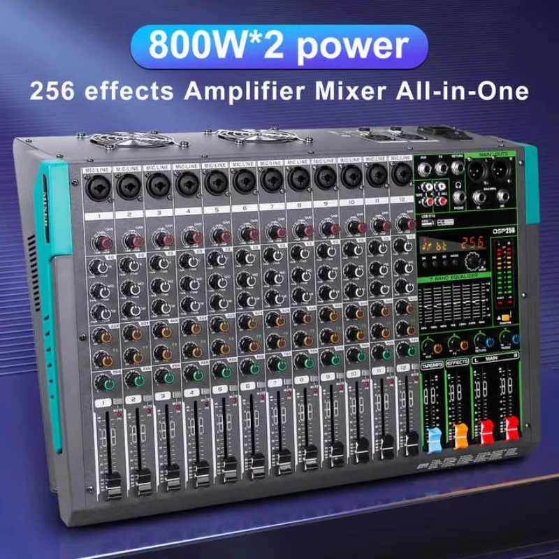 COOYINKA الرقمية 256 تأثيرات مكبر للصوت خلاط 12 قناة عالية الطاقة جهاز مزج الصوت 800Wx2 معادلة صدى الصوت #2