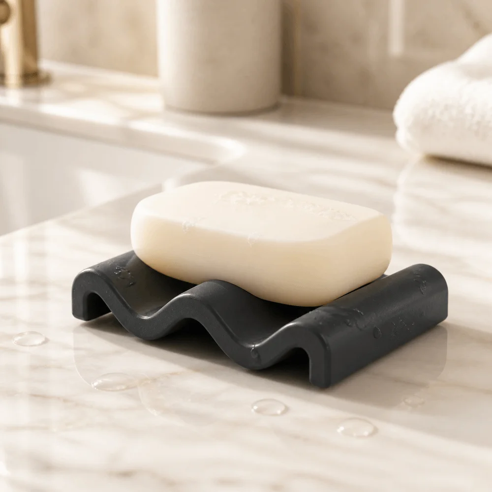 New Marble Pattern Soap Dish Wave Shaped Silicone Soap Holder Water Absorbing Anti Slip Soap Tray Kitchen Countertop