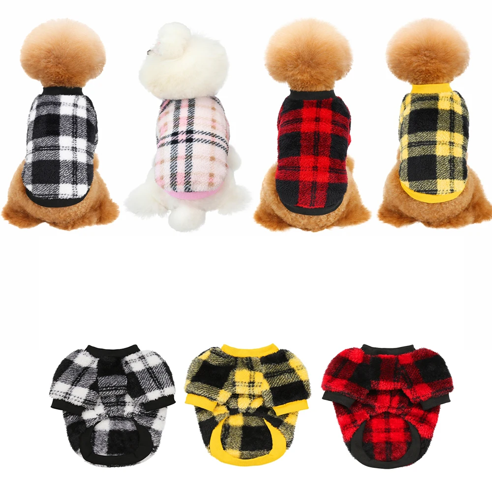 New Fabric Plaid Thermal Dog Hoodie Thickened Pet Clothing In Winter Outdoor Trend Puppy Shirt Multi-Size Plush Pug Clothes