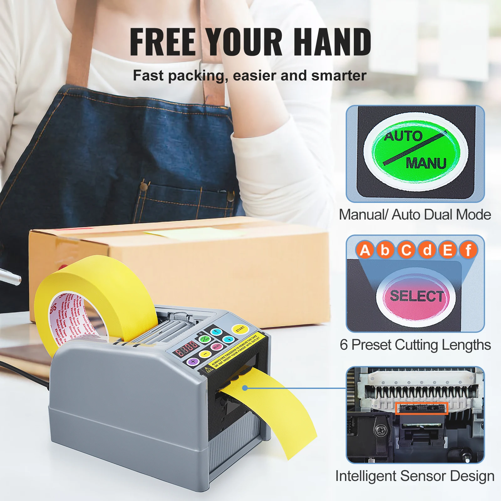 SucceBuy ZCUT-9 Tagliatrice automatica per nastro Dispenser per taglio carta Taglierina per nastro elettrico adesivo da 6-60 mm per l'imballaggio