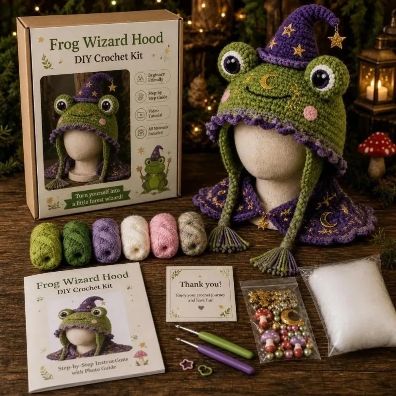 DIY Hood Hat Crochet Kit with Step-by-Step Guide Craft Knitted Hat Crochet Kit Handmade Animal Hood Hat Crochet Kit