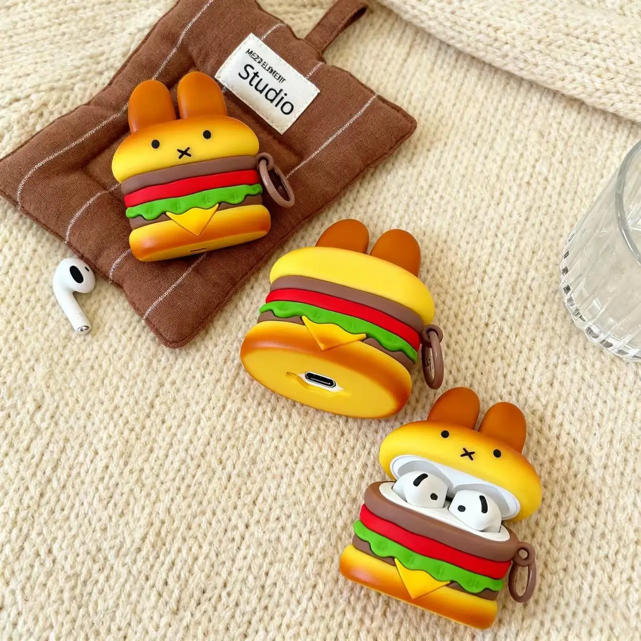 미피 토끼 이어폰 케이스 슈퍼 귀여운 애니메이션 영감 디자인 만화 창의적 버거 스타일 카와이 새로운 이어폰 케이스 소녀 선물