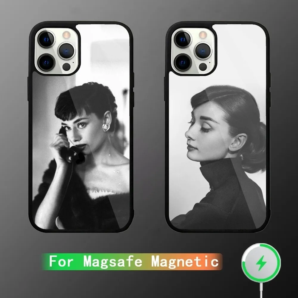 

A-Audrey H-Hepburn Phone Case For iPhone 15,14,13,12,11,Plus,Pro,Max Mini Magsafe Magnetic Wireless Charging