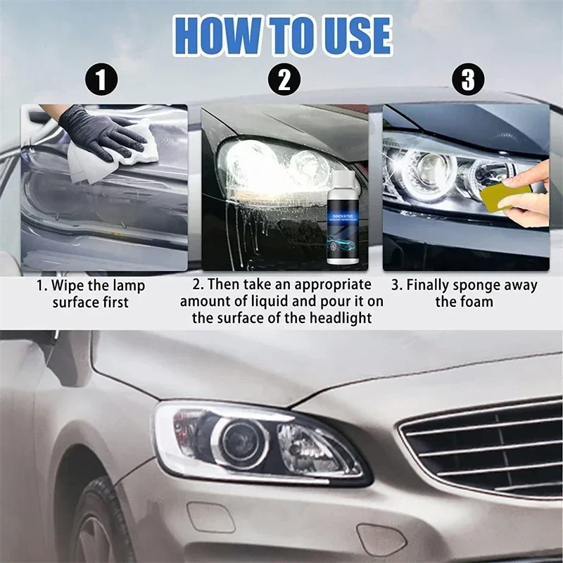 20ml Car Headlight Innovative Repair Fluid Headlamp Plating Refurbishment Polishing Agent with Sponge Tool Maintenance Supplie