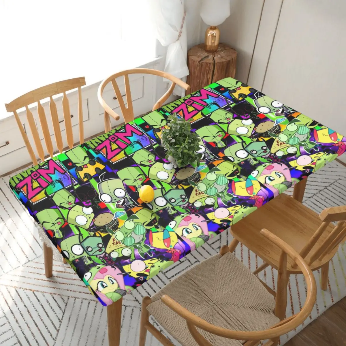 Invaders Zims Anime Cartoon Alien Customized Rectangular Tablecloth Oilproof Table Cover for Dining Events Table Cloth