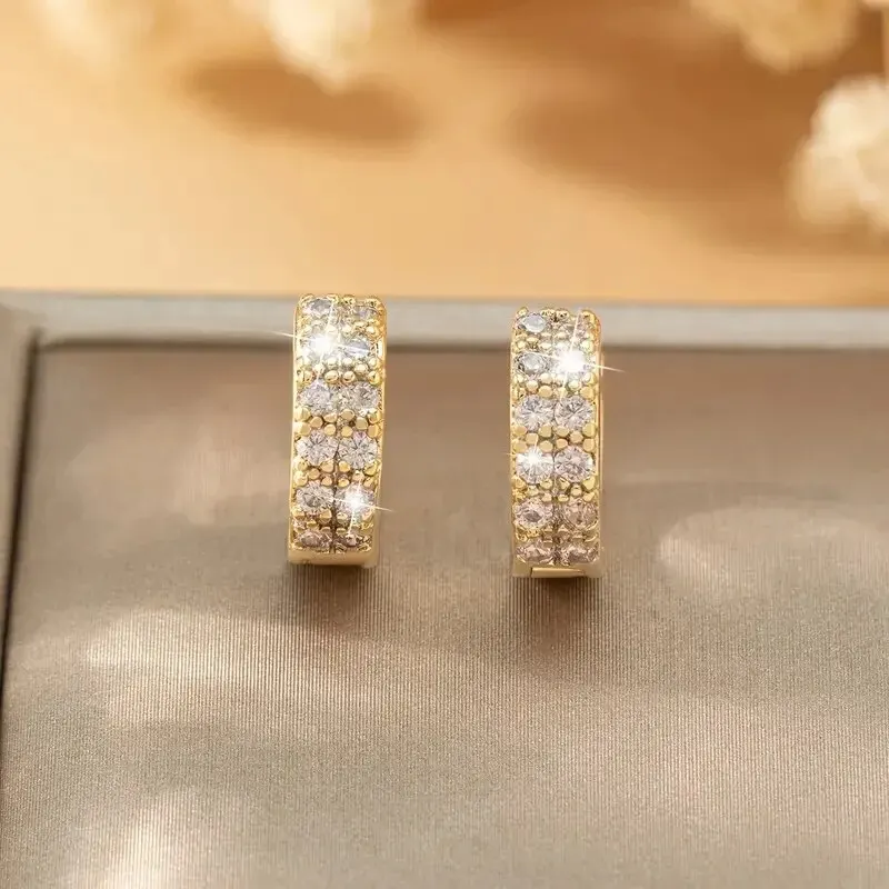 Trendy Gold Color Cubic Zirconia Round Copper Earrings For Women Metal Crystal Earring Party Birthday Everyday Jewelry