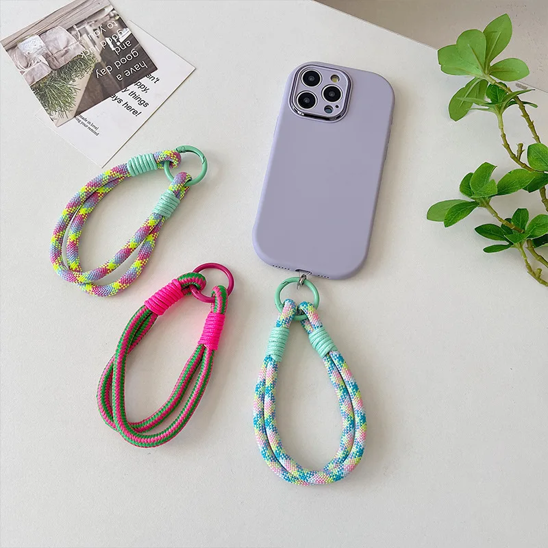 New Korean Cute Happy Braided Phone Lanyard Strap Charm for IPhone Accessories Hanging Chain Ring Cord Wrist Strap Rope Bracelet