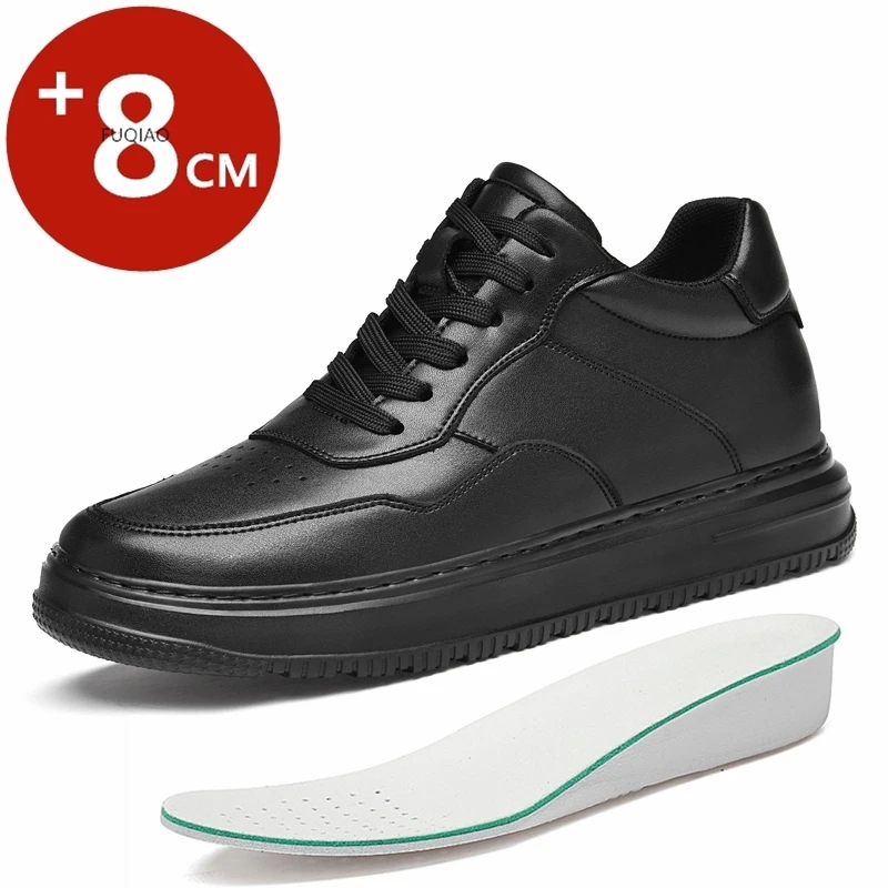 Genuine Leather Height Increasing Elevator Shoes Men Woman Breathable Height Increase Shoes 8cm Man Sneakers Sport Casual Shoes