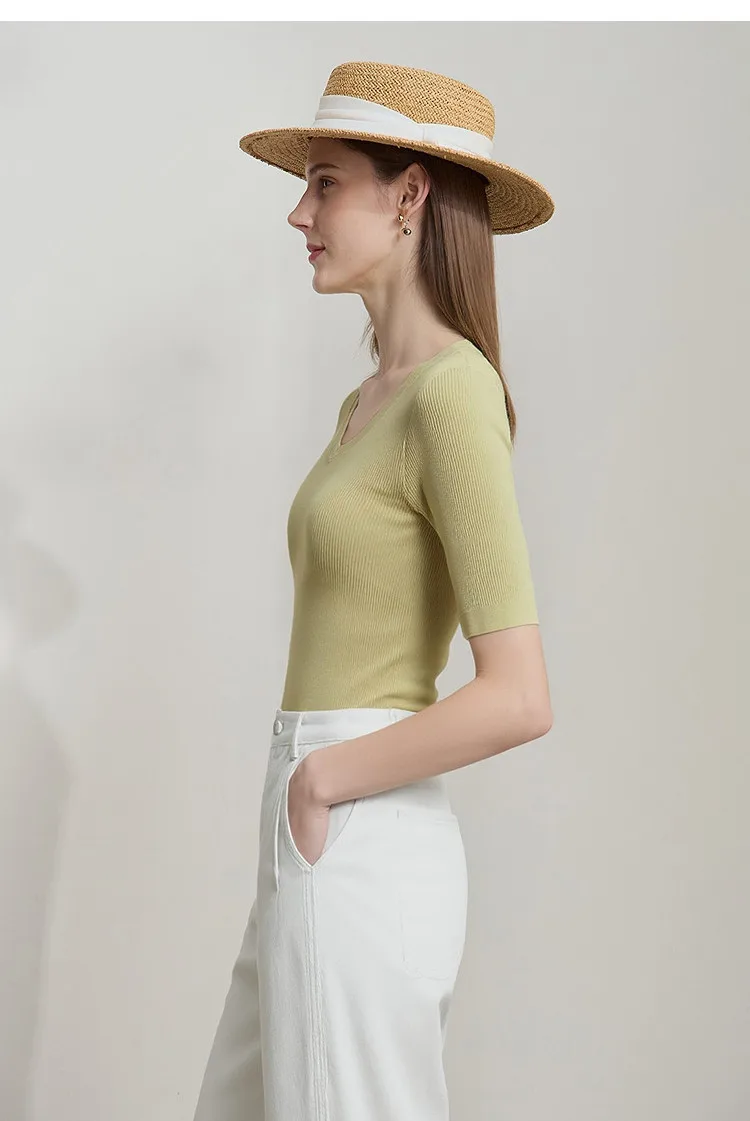 Amii Damen-Oberteil 2026 Sommer Neu Schlanker Mittellanger Ärmel Vielseitiger Pullover Basic Büro Casual V-Ausschnitt Strickpullover für Frauen 12622089 – Detail 23