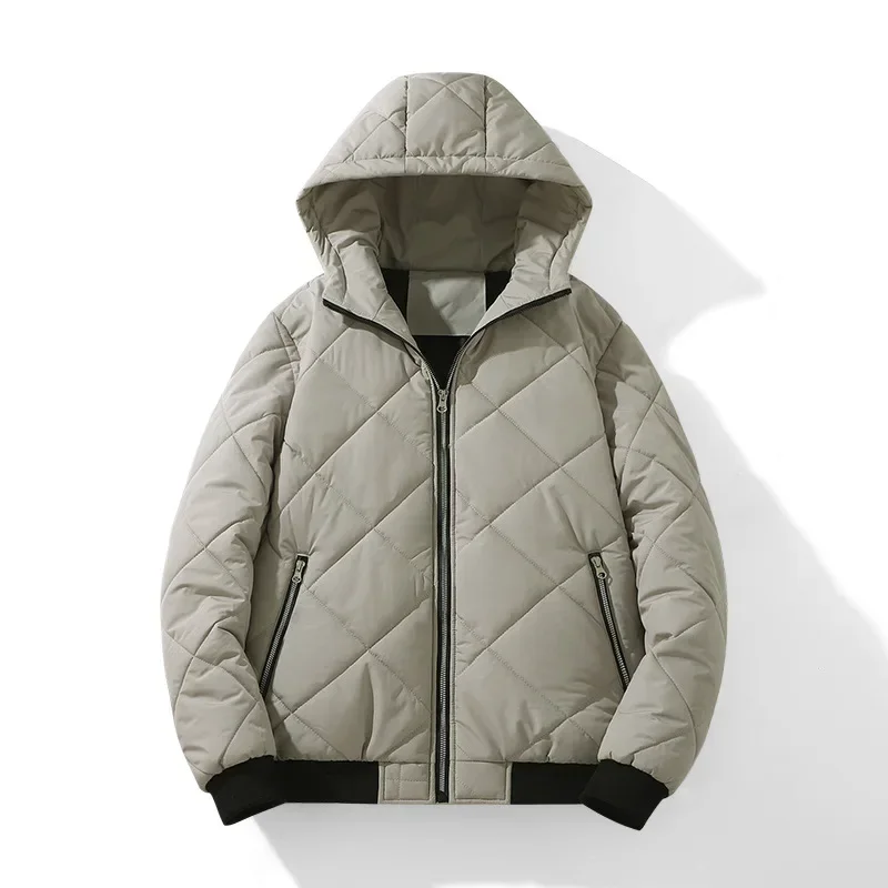 Jackets for Men with Hood Autumn Winter Cotton Padded Jacket Men Fashion Clothing Rhombus Texture Casual Parkas Plus Size 5XL
