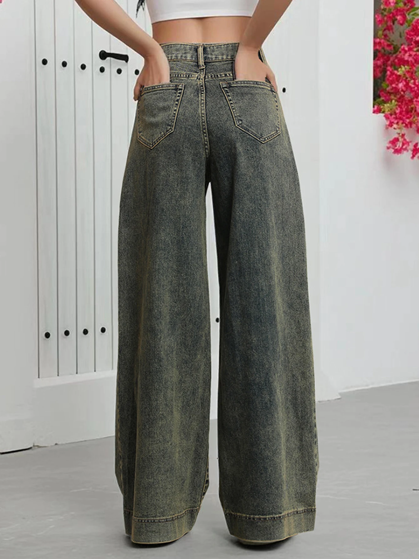 Sexy vintage high waisted denim pants women fashion baggy wide leg jeans trousers woman clothing streetwear loose casual pants
