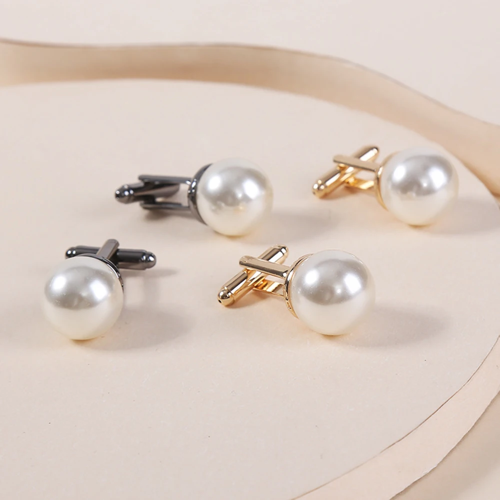 Luxury White Round Pearl Cufflinks for Men Elegant Wedding Business Shirt Cuff Buttons Premium Formal Dress Jewelry Accessories