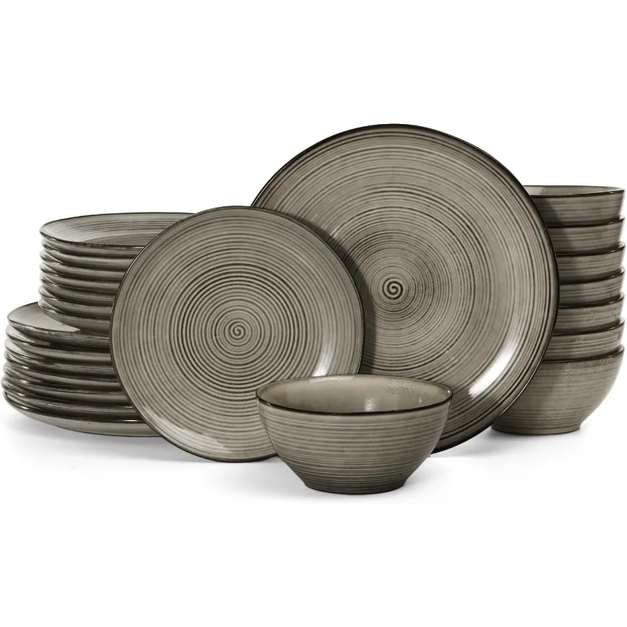 

Tempus Plates and Bowls Sets for 8 24 Pieces Stoneware Dinnerware Sets Dishes Set Reactive Glaze Dishware Sets Dishwasher and M