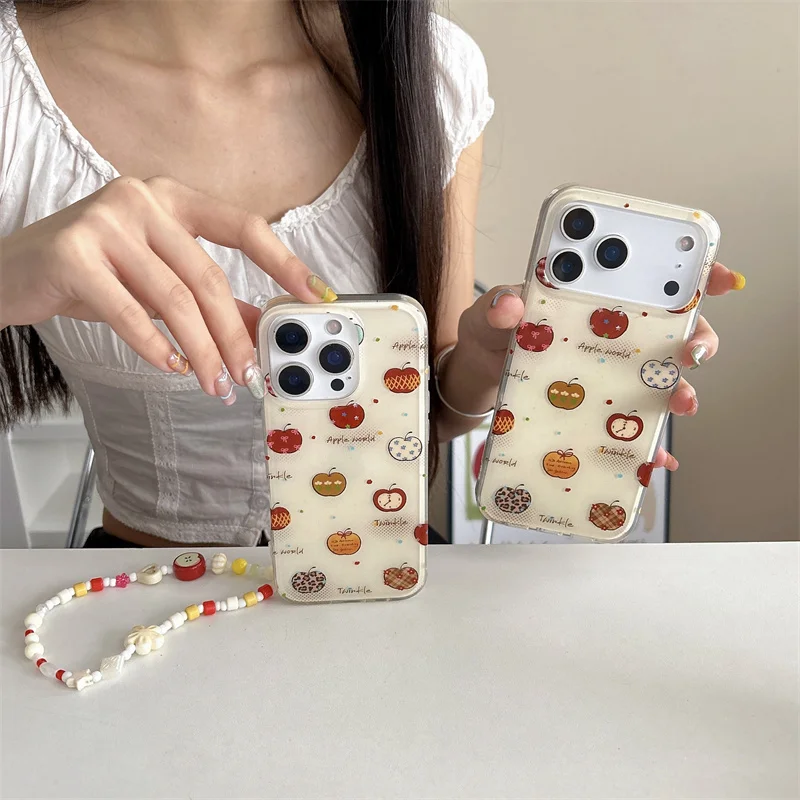 

Korean Cute Fruit Phone Case For iPhone 17 Pro 14 16 15 Pro Max Back Cover with Chain Shockproof Cases For Apple 16Pro Max