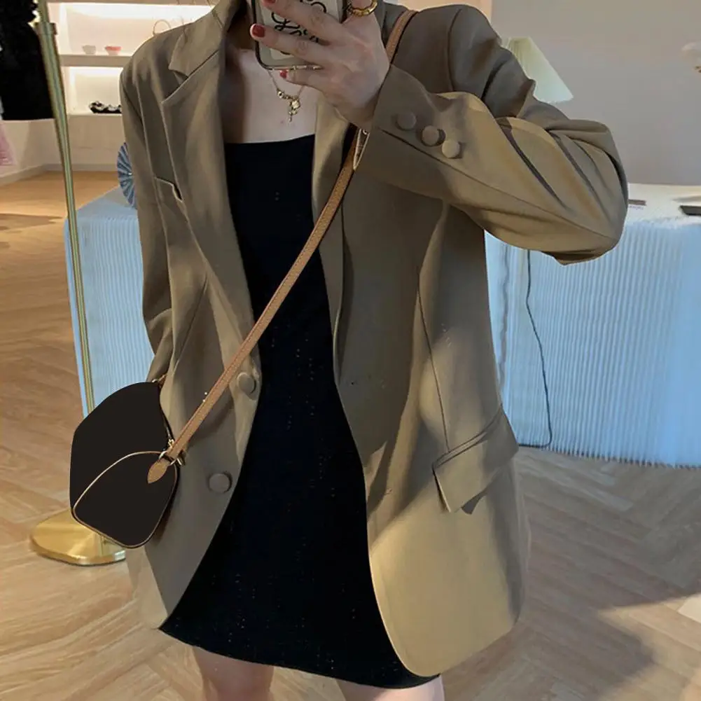 Single Breasted Suit Coat Elegant Lapel Suit Jacket with Flap Pockets Cuff Button Detail for Women Stylish Work Outwear for A