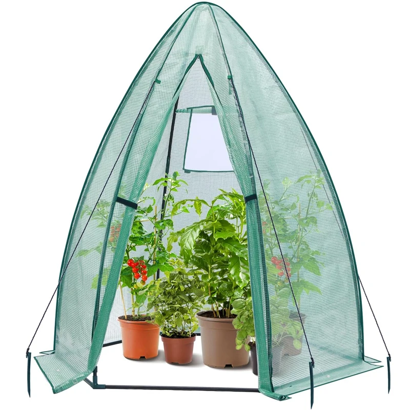 Portable Plant Protector from Animals, Greenhouse for Outsides with Durable PE Cover, Heavy Duty Green House with Zippered Door Mesh Window for Vegetables Flowers Fruits Herbs, 63x54x71 Inch