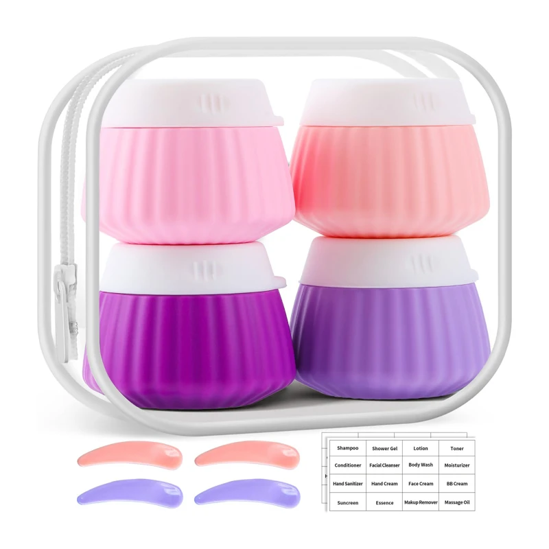 4Pcs/Set Travel Botttle Set Refillable Bottle Soft Silicone Lotion Shampoo Container Leak Proof Squeeze Face Cream Bottle