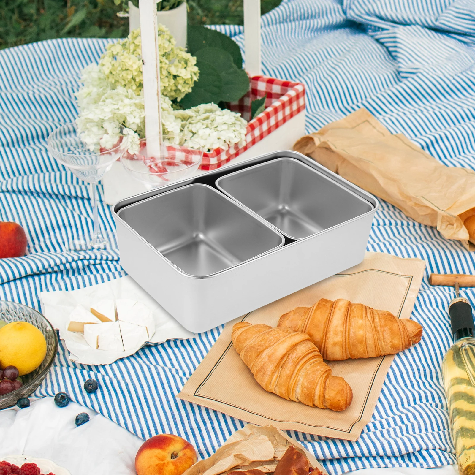 

Portable Stainless Steel Snack Box Divided Compartments for Picnic Camping Travel Dried Fruit Nuts Container Food Storage Box