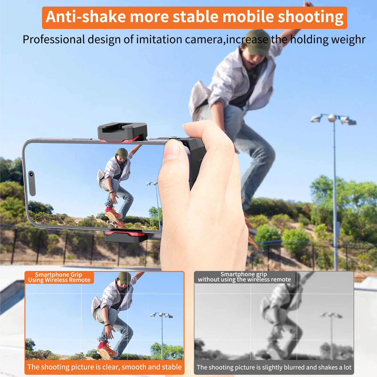 UURIG PH-14 Wireless Handle Grip Phone Holder Stabilizer for Smartphone Vlog Selfie Built-in LED Fill Light with Remote Shutter