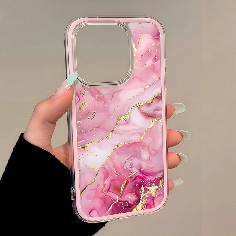 Rosa Marmor-Textur TPU Transparente Rosa Silikon Handyhülle für iPhone 17 16 15 14 13 12 11 Pro Max Plus Stoßfeste Weiche Schutzhülle