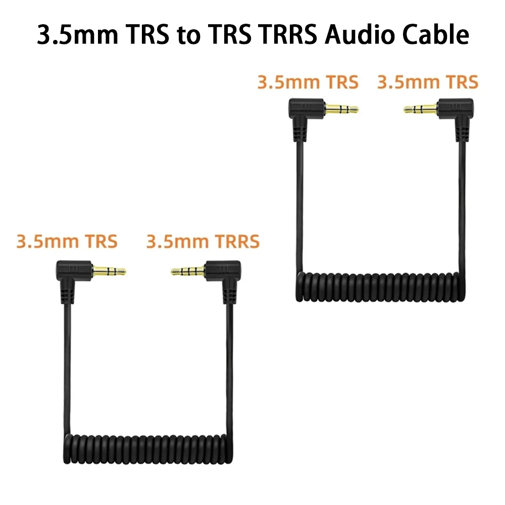 90 Degree Coiled 3.5mm TRS to TRS TRRS Audio Cable Right Angle 1/8 Inch Microphone Cord for Camera Camcorder Smartphone