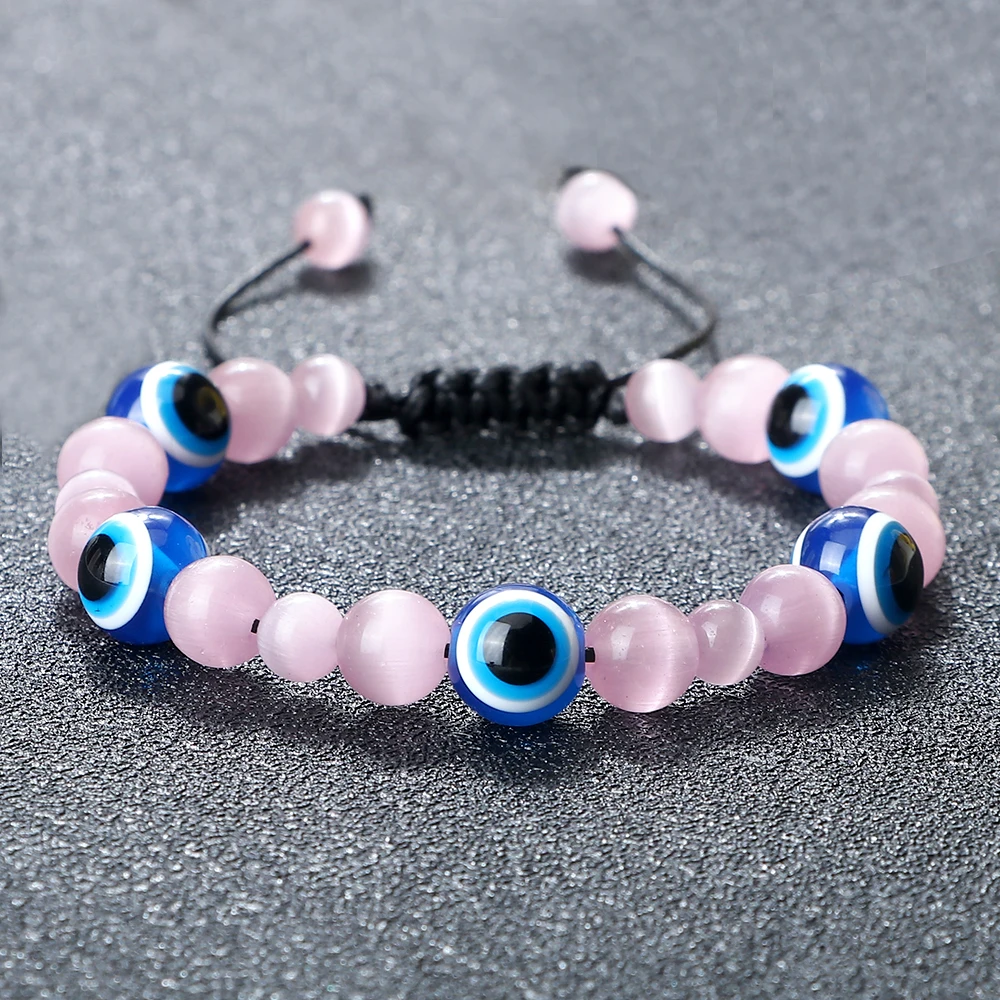 Simple Turkish Evil Eye Bracelets for Women Adjustable Cat's Eye Stone Bracelet Men Energy Yoga Wrist Jewelry Friends Charm Gift