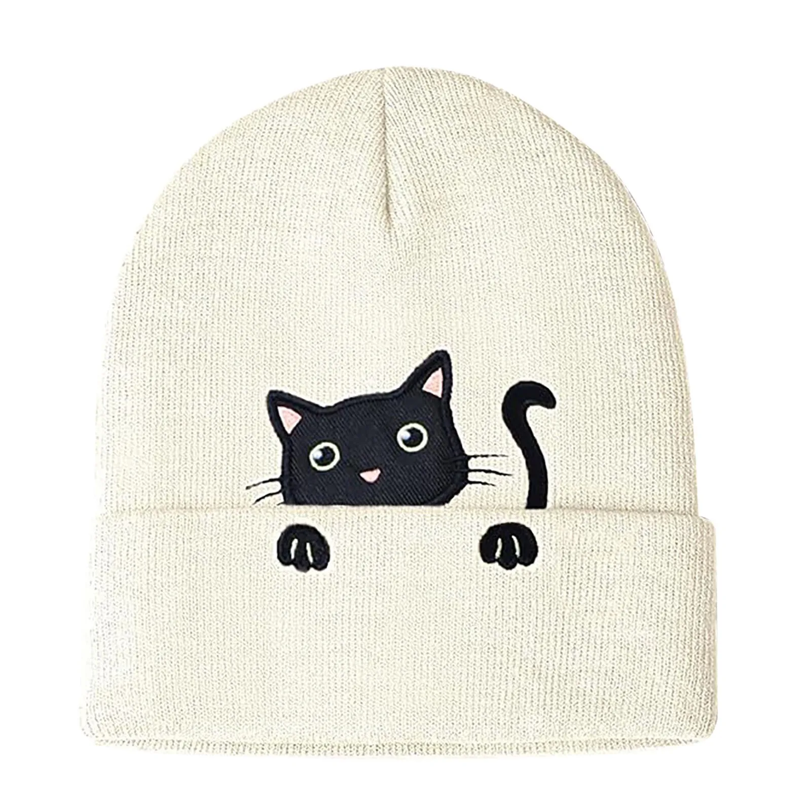 Cappellini da neve per uomo con cappello lavorato a maglia animale gatto gatto ricamato da donna