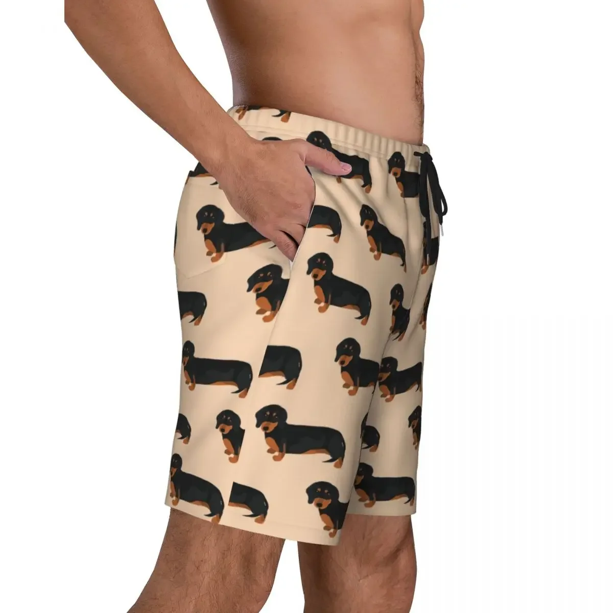 Sausage Dog Lovers Print Men's Swim Trunks Quick Dry Swimwear Beach Board Shorts Dachshund Wiener Puppy Boardshorts