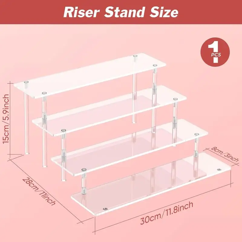 4-Tier Clear Acrylic Display Risers for Perfume Cupcakes Dessert Party Figure Collection Decor Organizer Stand