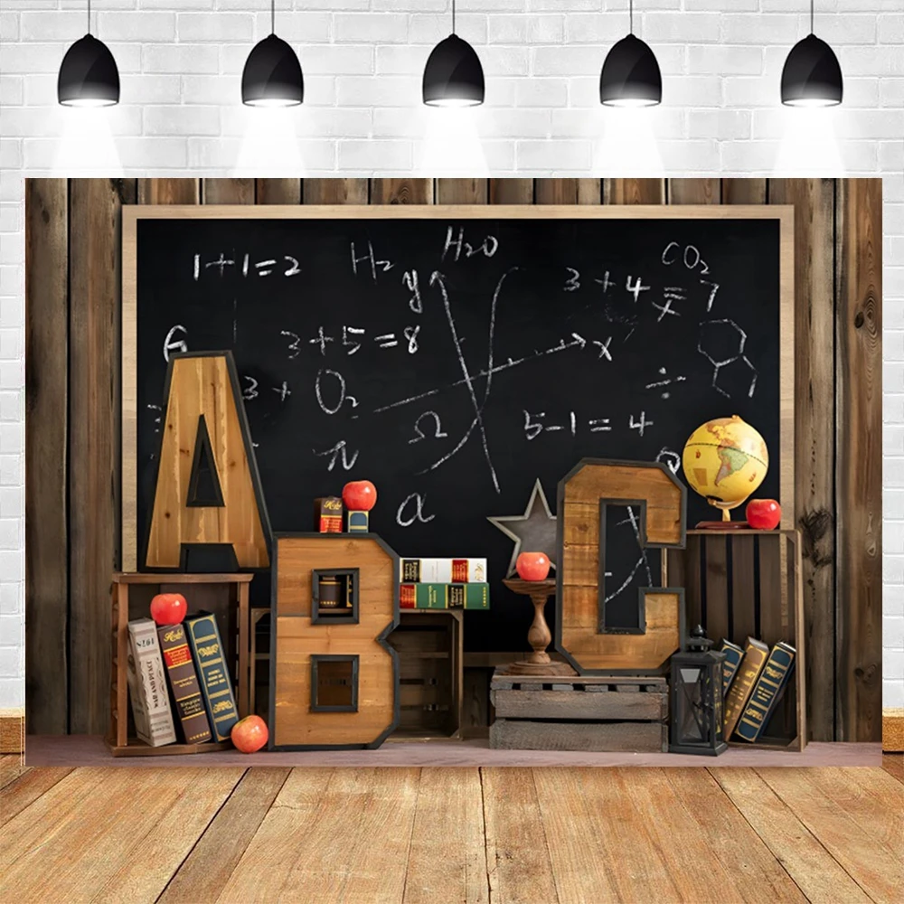 Back to School Backdrop Blackboard Chalk Figure Scene Photo Background for Baby Portrait Decor Photographic Photo Studio Props